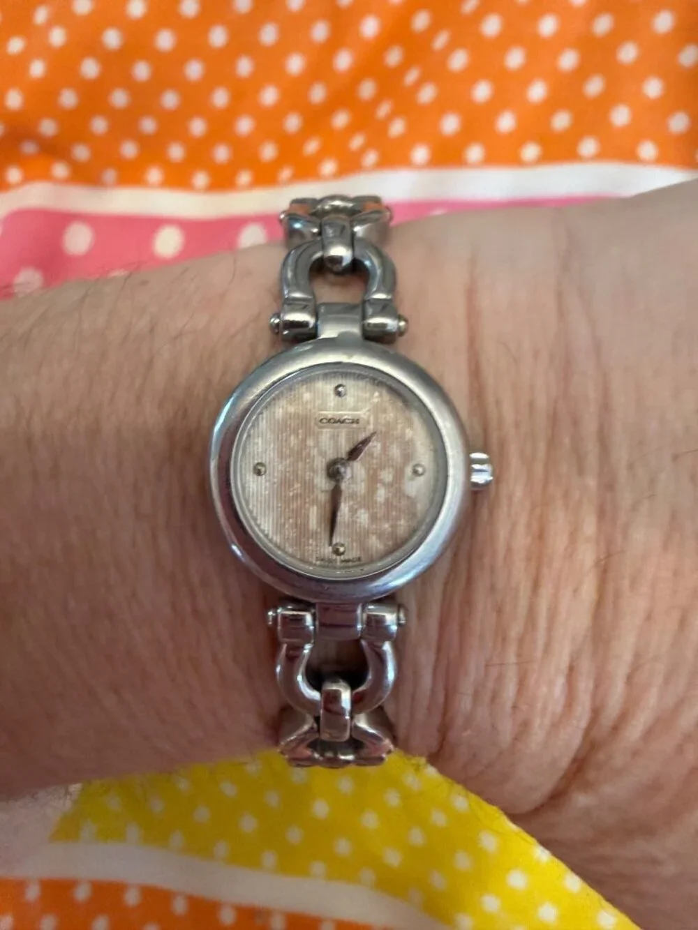 Coach Womens Neo Vintage Y2K Watch Rounded Bezel Pink Face Stainless Steel